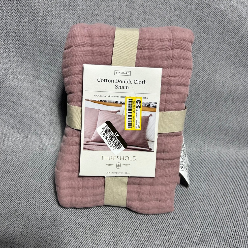 Threshold Cotton Double Cloth Sham Standard Rose Mauve Quilted Tassel Zipper